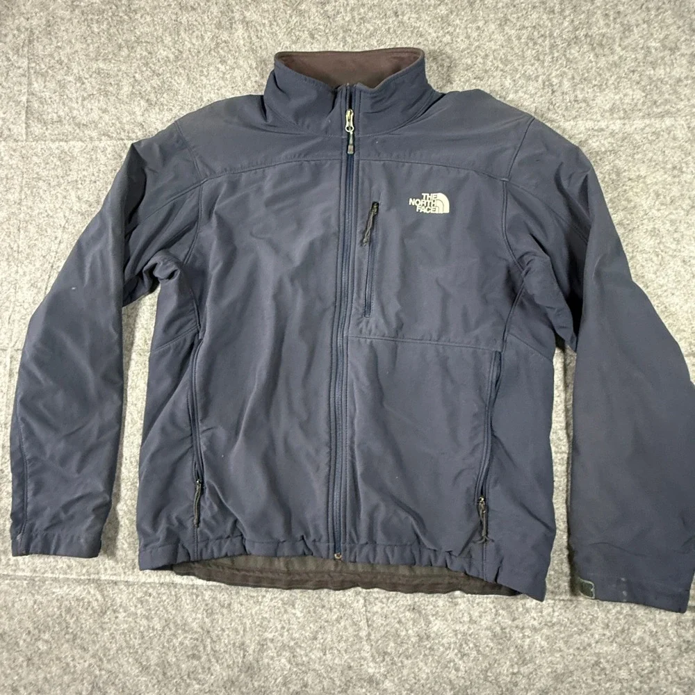 The North Face Softshell Jacket Men Large Navy Blue Fleece Lined Full Zip